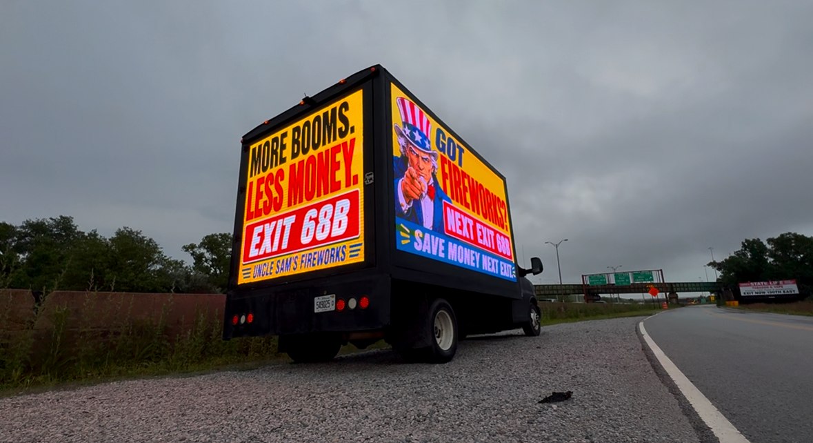 Uncle Sam's Fireworks campaign on the AOTC LED truck, Northwest Indiana
